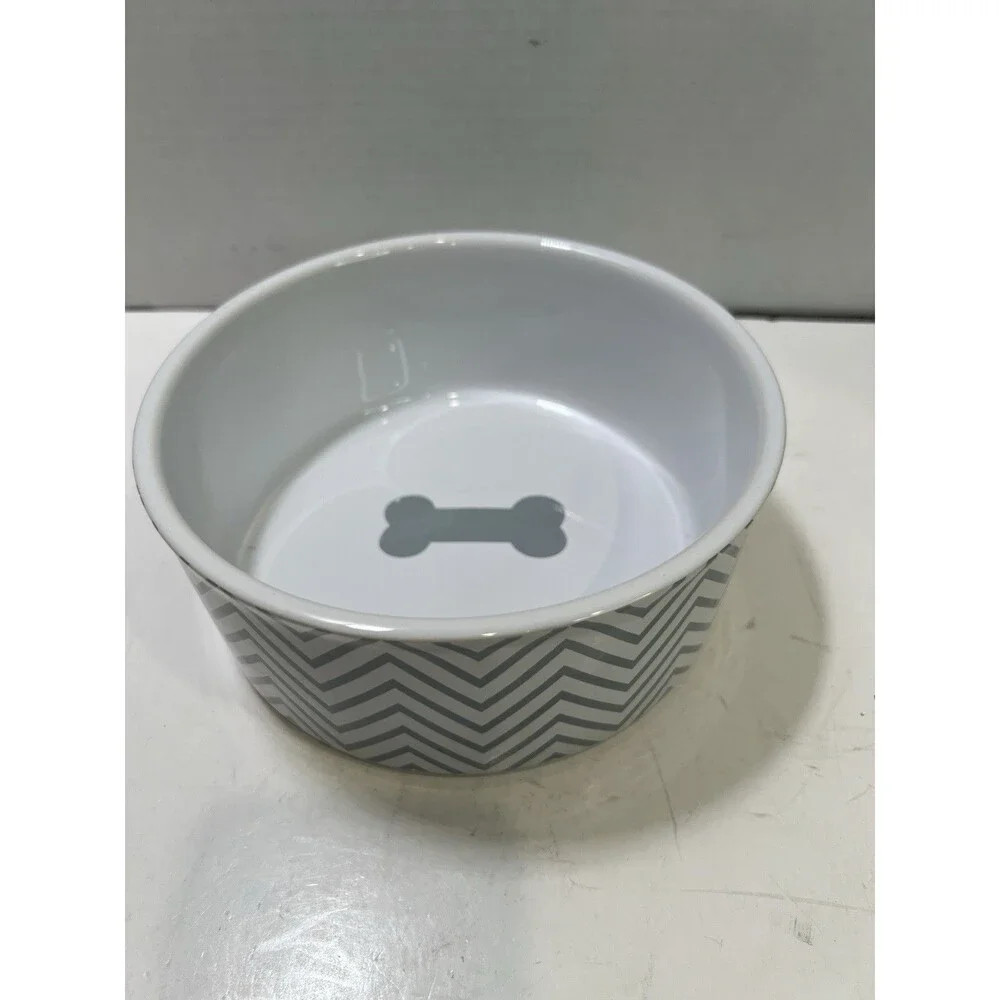 Petrageous Designs Stoneware Pet Bowl Grey Chrevron Large Dog Cat So Many Bones